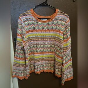 Multicolor Chevron Knit Pullover - Lightweight Striped Sweater